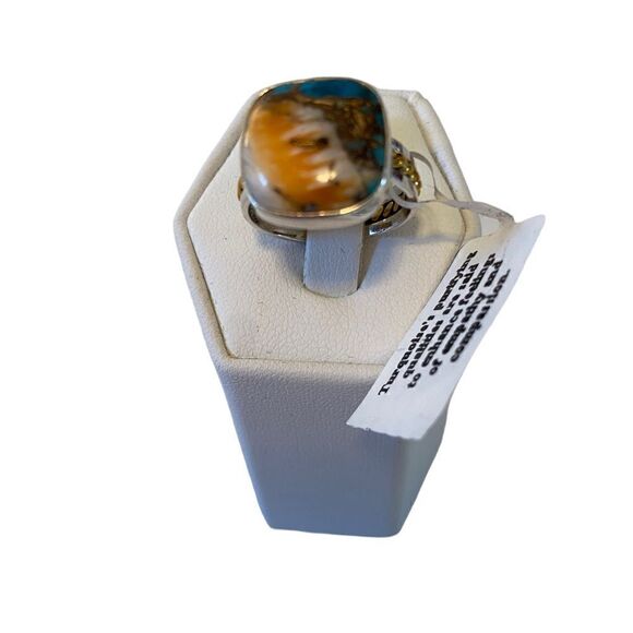 Sterling Silver & Brass Genuine Oyster Copper Turquoise Ring in Ladies Size 8 - Picture 1 of 6